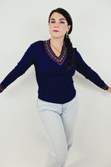 Vintage long sleeve blue pullover sweater