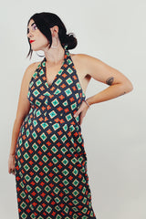vintage printed maxi halter dress