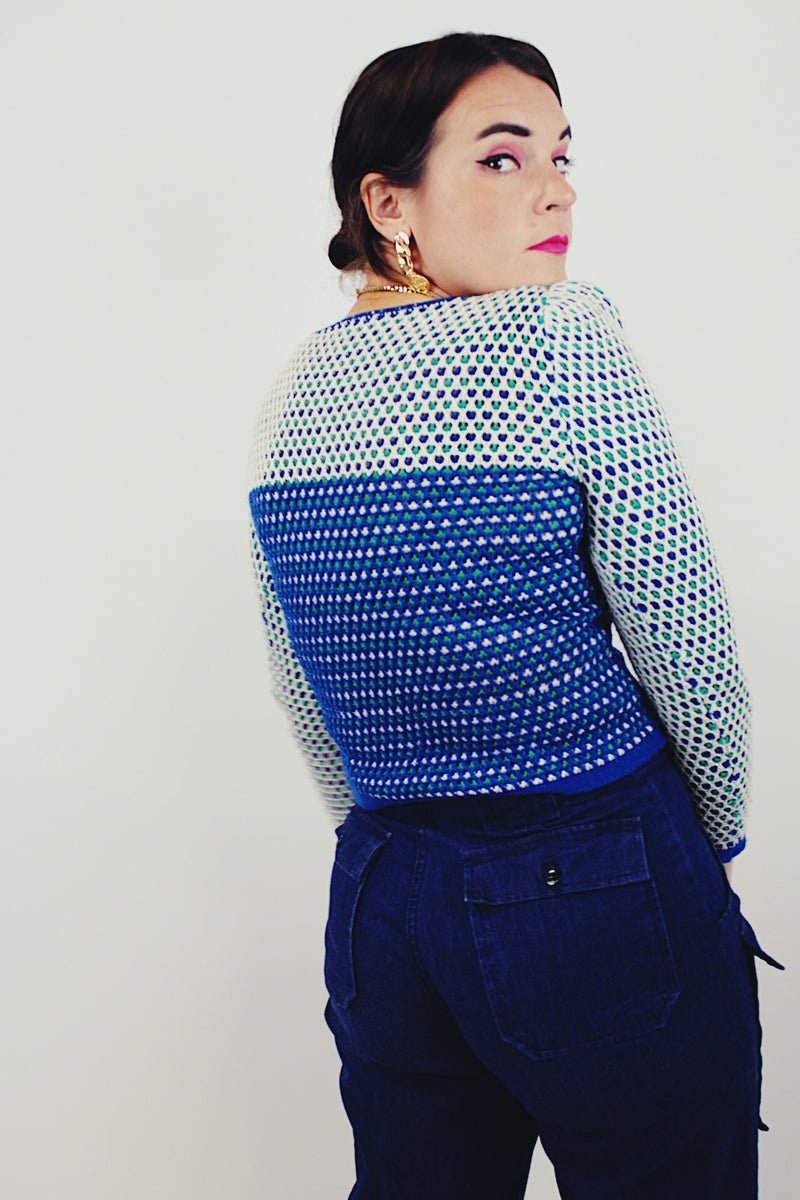 vintage blue knit sweater back