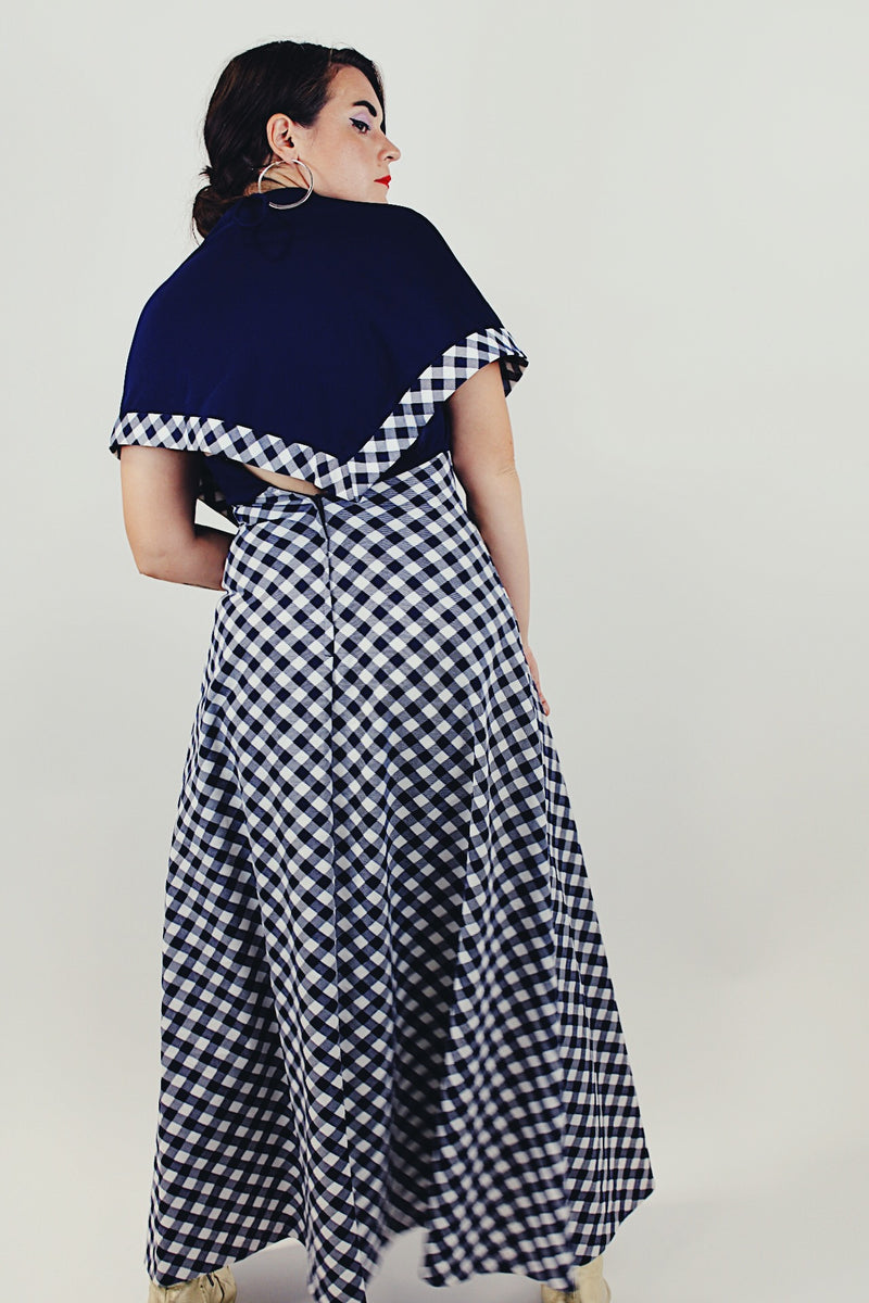 vintage gingham printed halter maxi dress