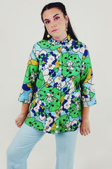 floral vintage printed button up tunic front