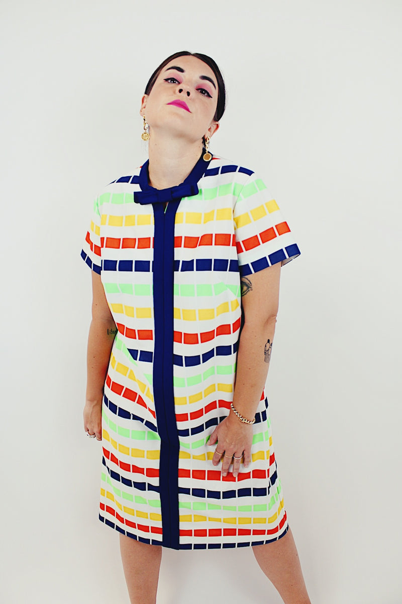 vintage multicolored printed shift dress
