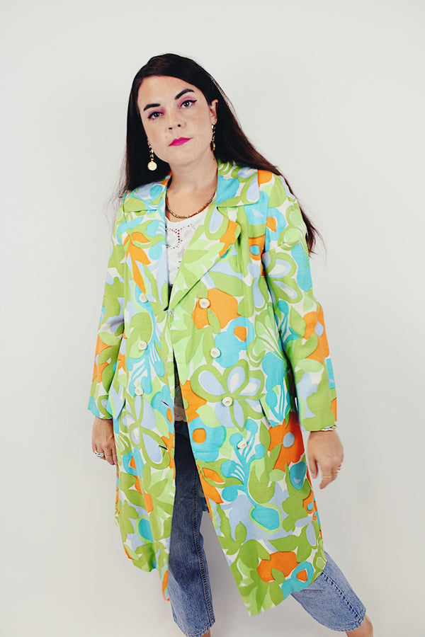 vintage colorful floral pea coat