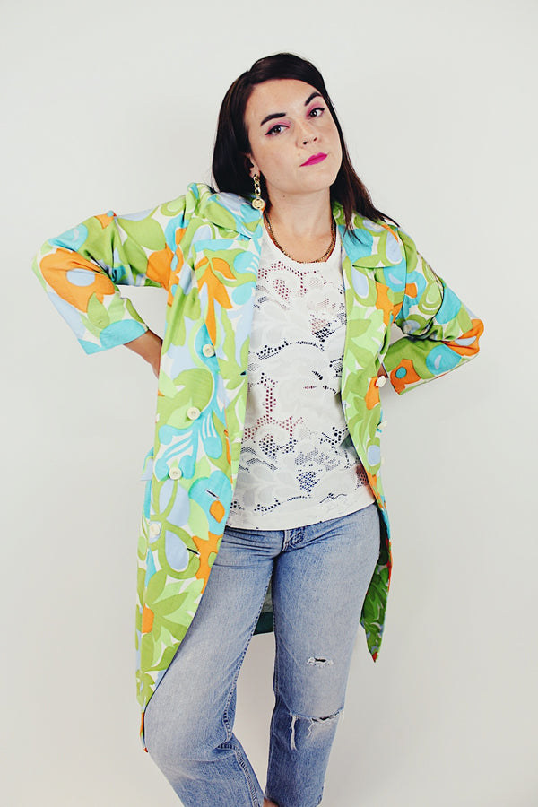 vintage colorful floral pea coat