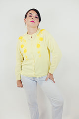 yellow vintage embroidered floral cardigan
