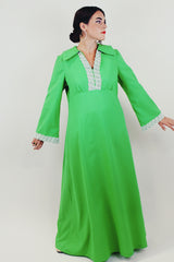 green long sleeve maxi dress with collar front