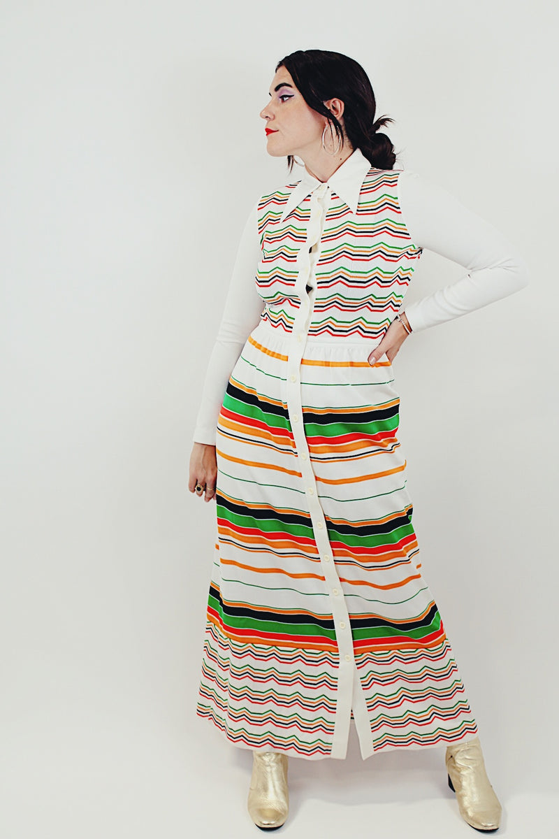 Vintage striped maxi dress front