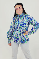 diamond print long sleeve vintage blouse front