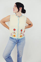 vintage off white embroidered vest with flowers
