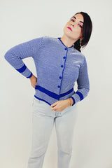 vintage blue striped knit cardigan front