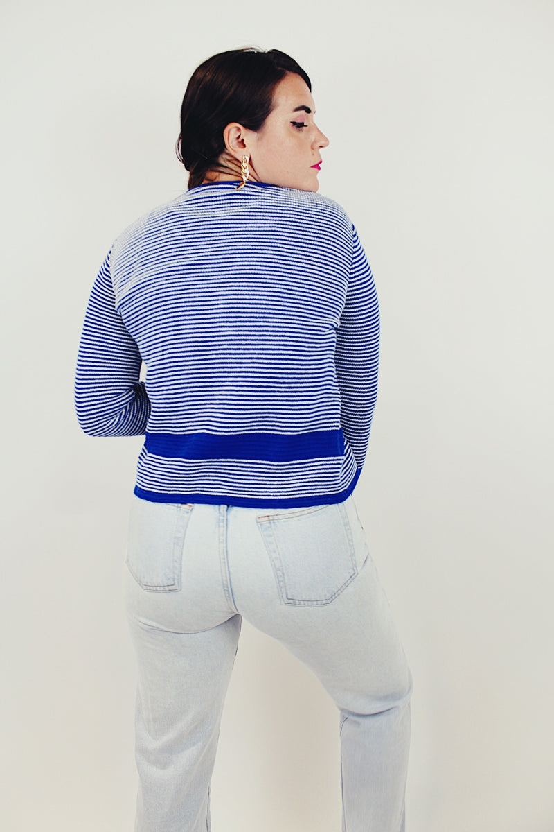vintage blue striped knit cardigan back