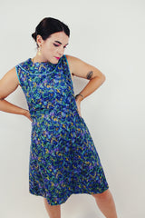 vintage sleeveless printed shift dress front