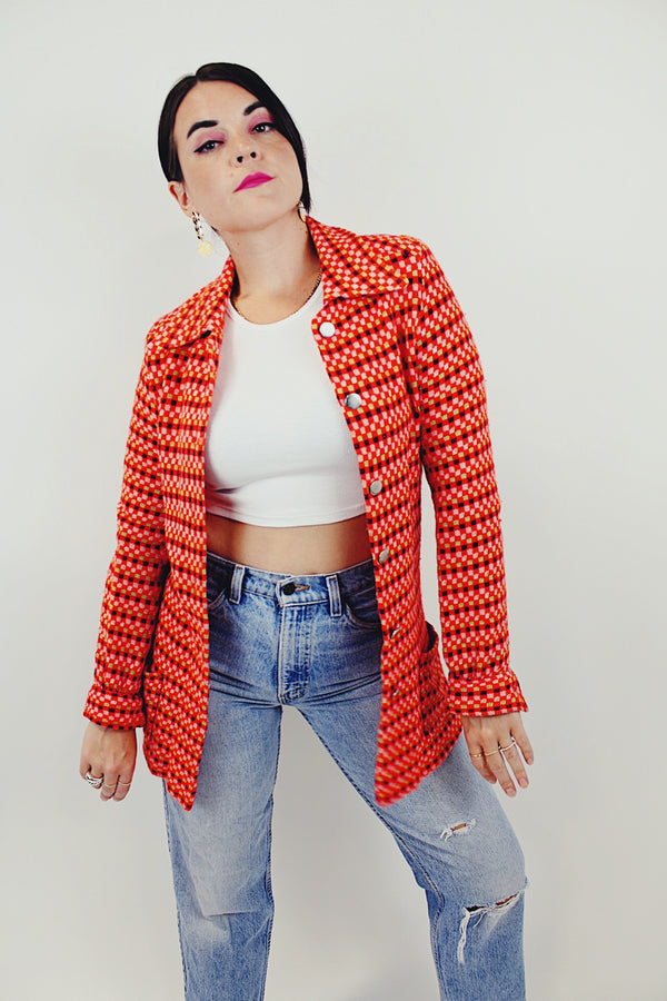 Vintage red long sleeve printed cardigan