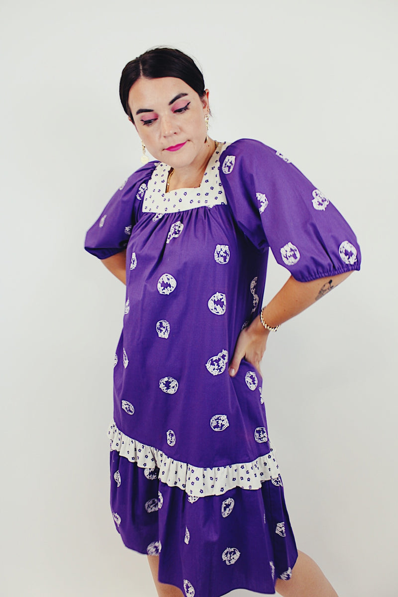 Purple vintage Hawaiian print dress
