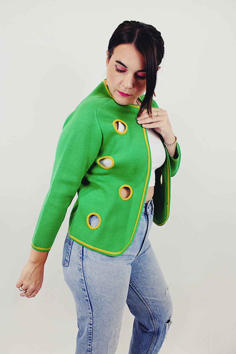 Vintage green cardigan open holes