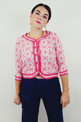 Vintage pink cropped knit cardigan