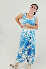 blue white Floral printed skirt and top set front