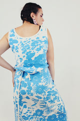 blue white Floral printed skirt and top set back