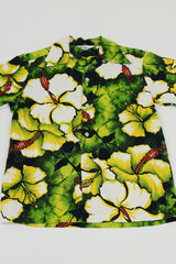 men's vintage Hawaiian print shirt flat lay