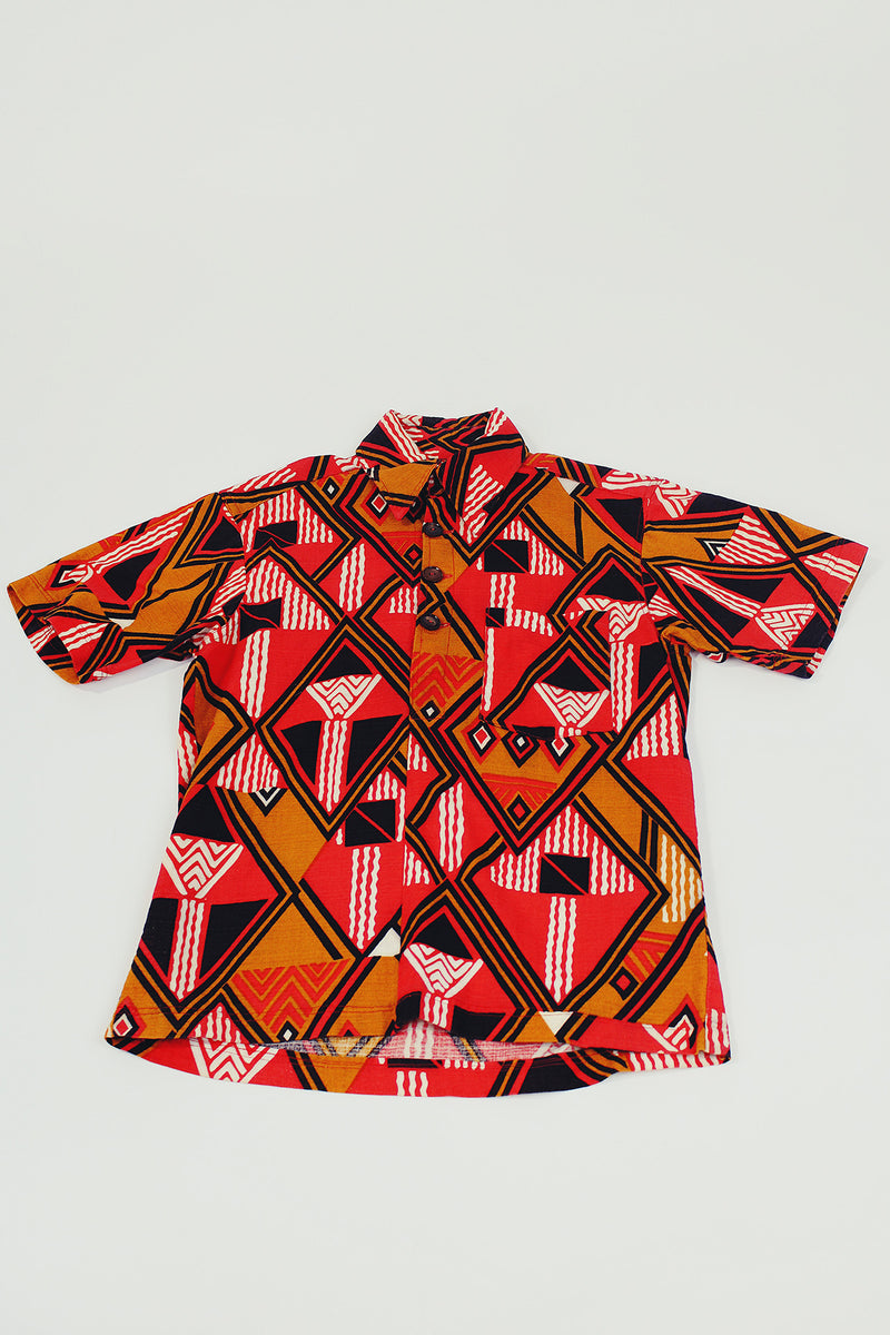 Men's red orange vintage printed pullover 