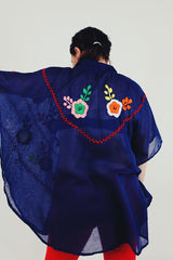 embroidered blue batwing blouse back