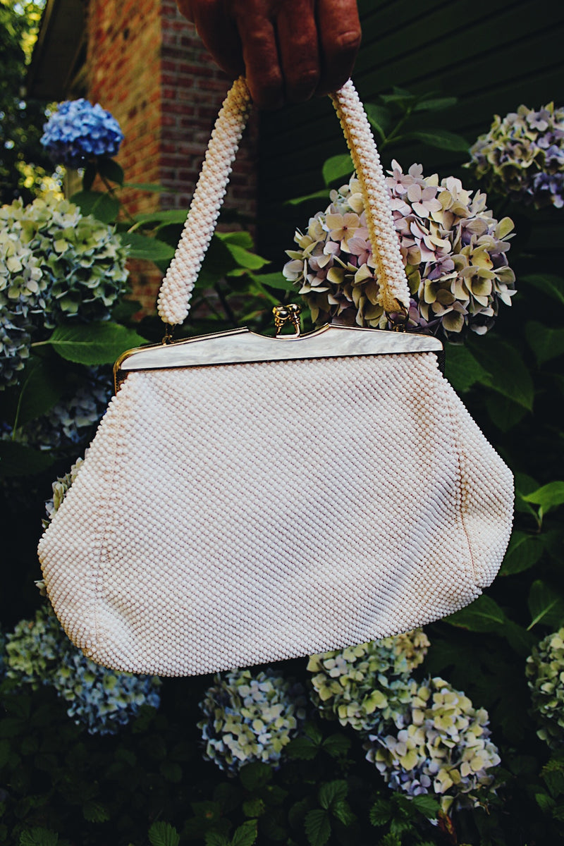 Vintage white beaded purse