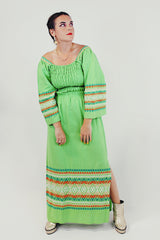 Green embroidered maxi dress front