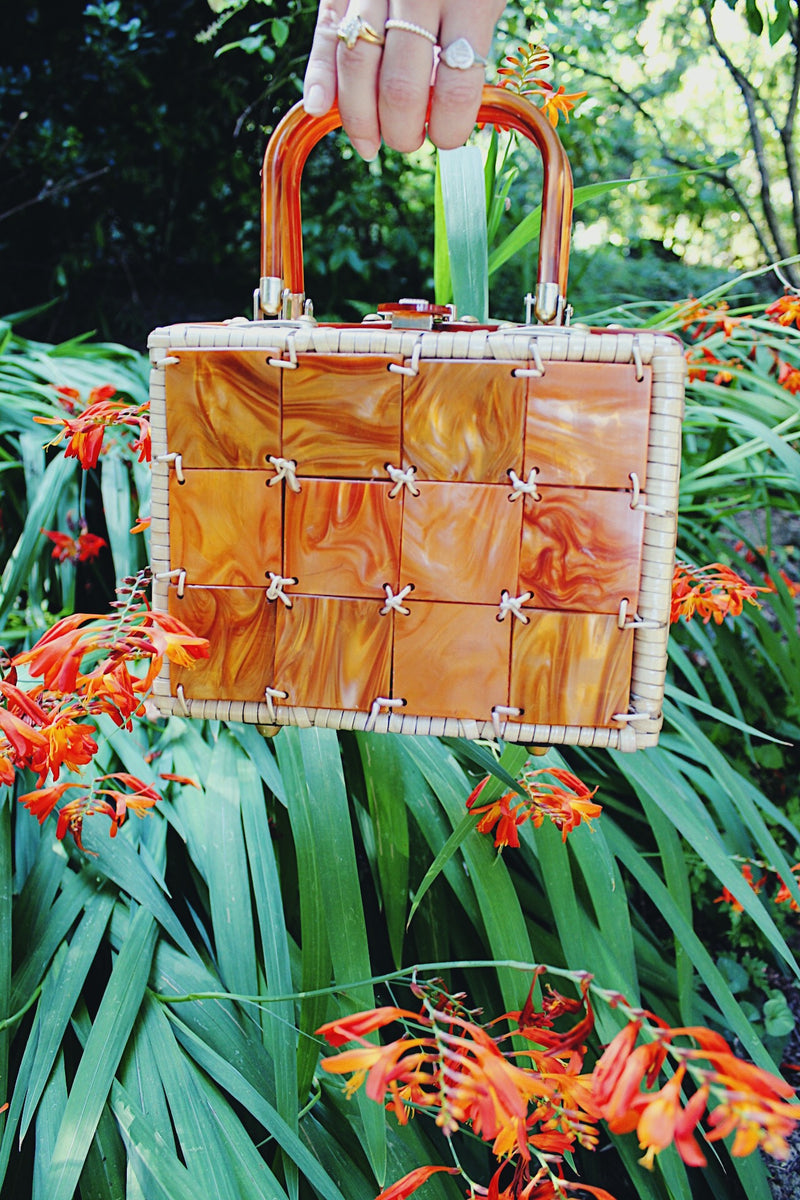 Vintage handmade straw box purse