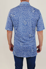 Vintage men's blue white speckled short sleeve shirt back