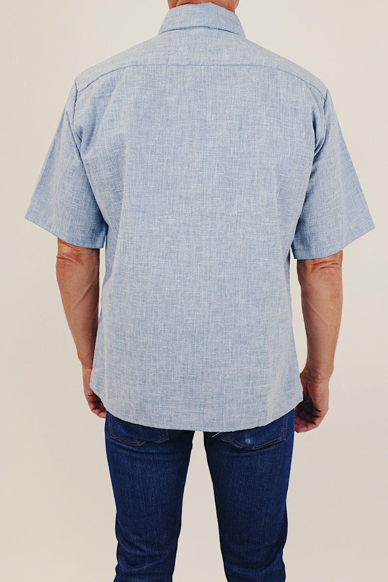 Vintage men's short sleeve chambray shirt back