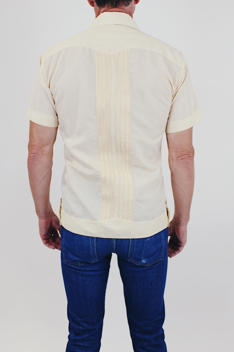 Vintage men's off-white short sleeve embroidered shirt back
