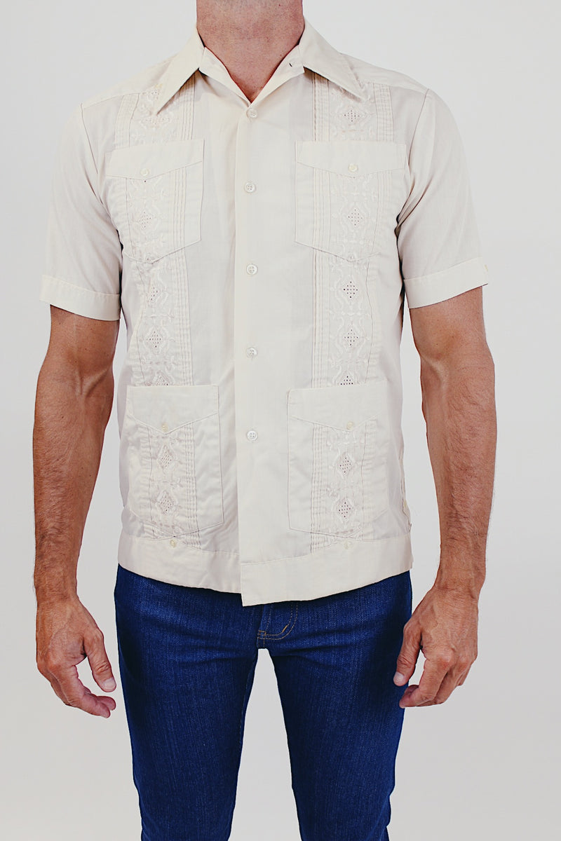 Vintage off-white men's short sleeve embroidered shirt