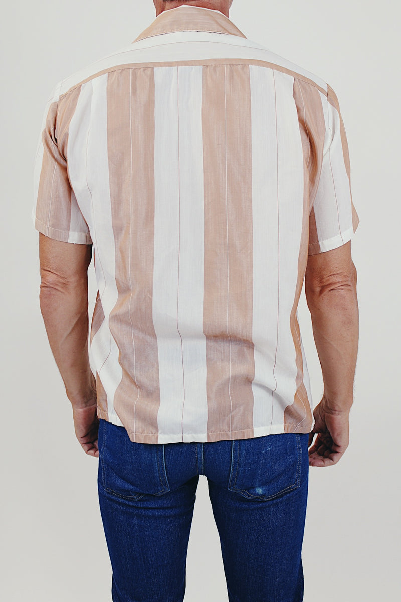 Vintage Men's White & Tan Striped Shirt Back
