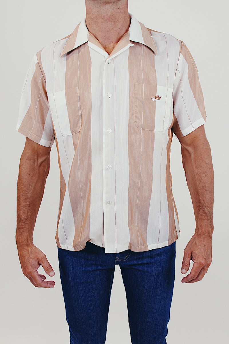 Vintage Men's White & Tan Striped Shirt