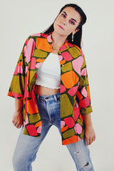 vintage colorful button up tunic blouse front