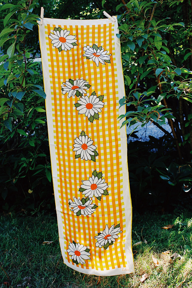 Vintage Floral Checker Print Scarf