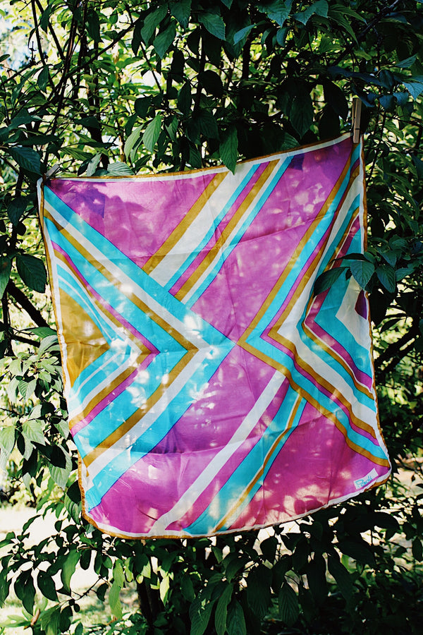 Vintage purple blue yellow abstract triangle printed scarf