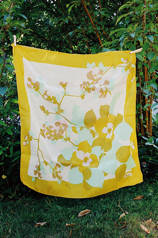 Vintage Yellow Floral Square Scarf