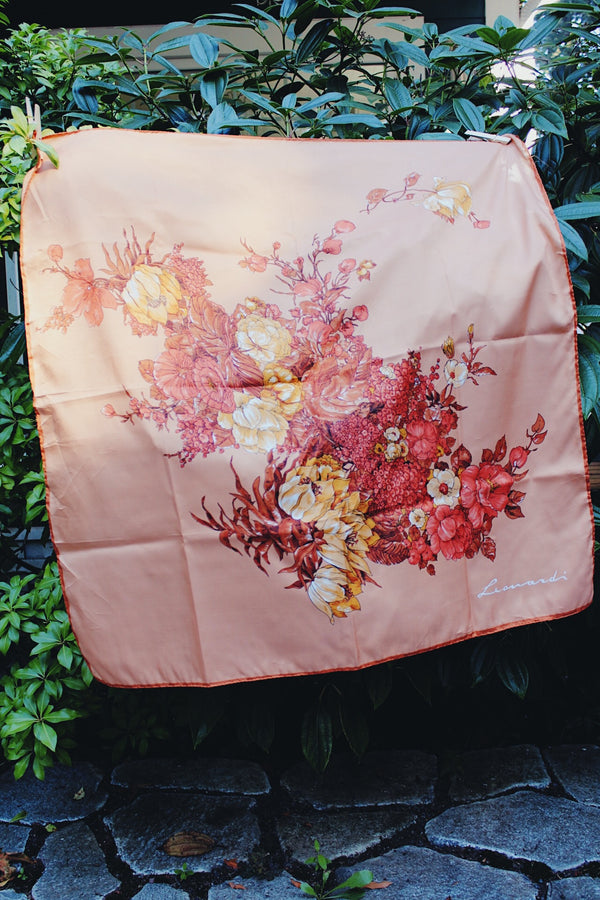 Vintage pink floral square scarf