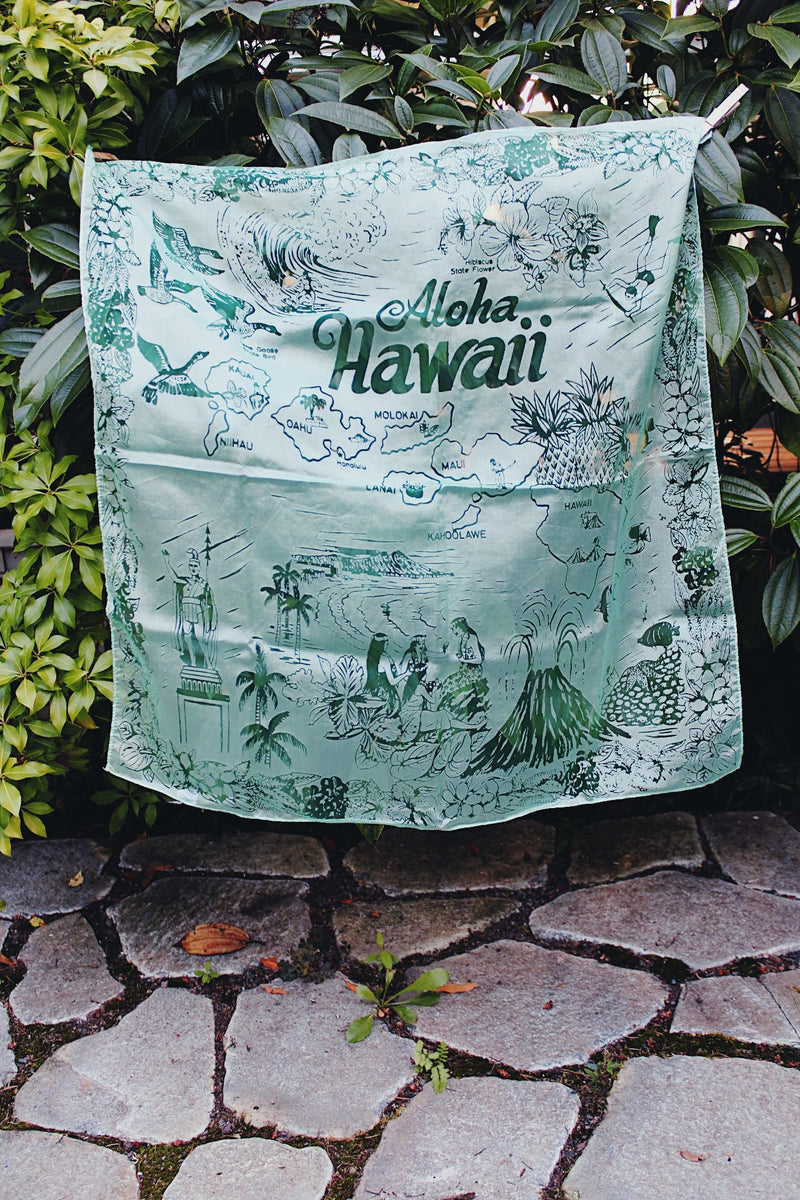 Vintage green Hawaii Souvenir Scarf