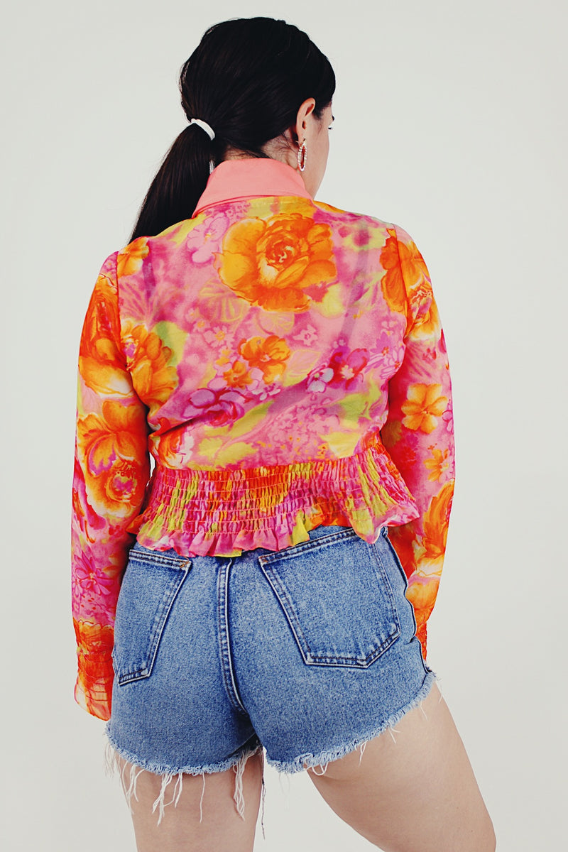 sheer floral cropped blouse back