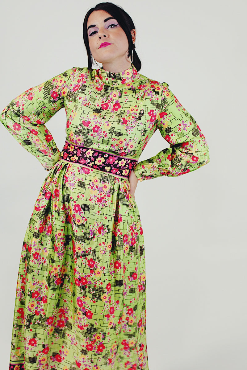 Green floral maxi dress front