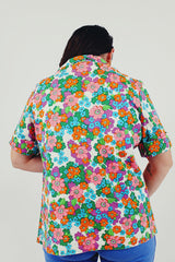 vintage floral button up short sleeve top back