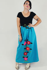 Vintage Embroidered Maxi Wrap Skirt