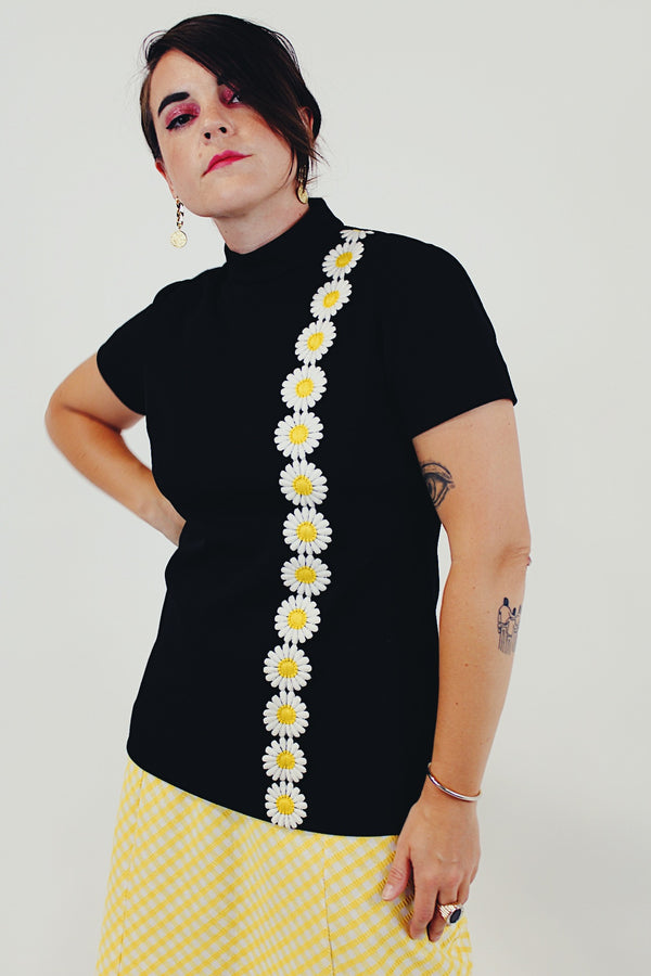 vintage black shirt with daisy print