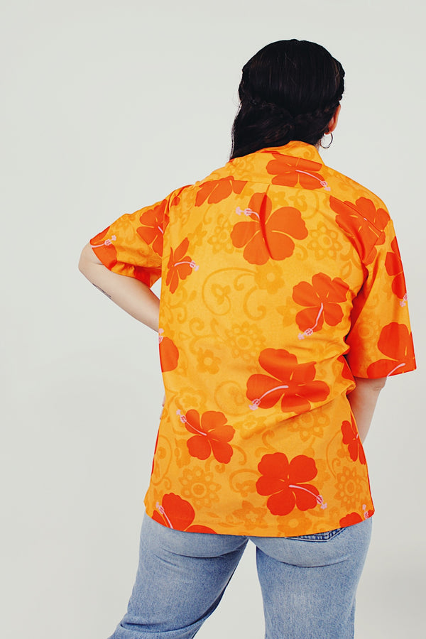 orange vintage Hawaiian button up back