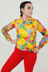 vintage floral print blouse with collar front