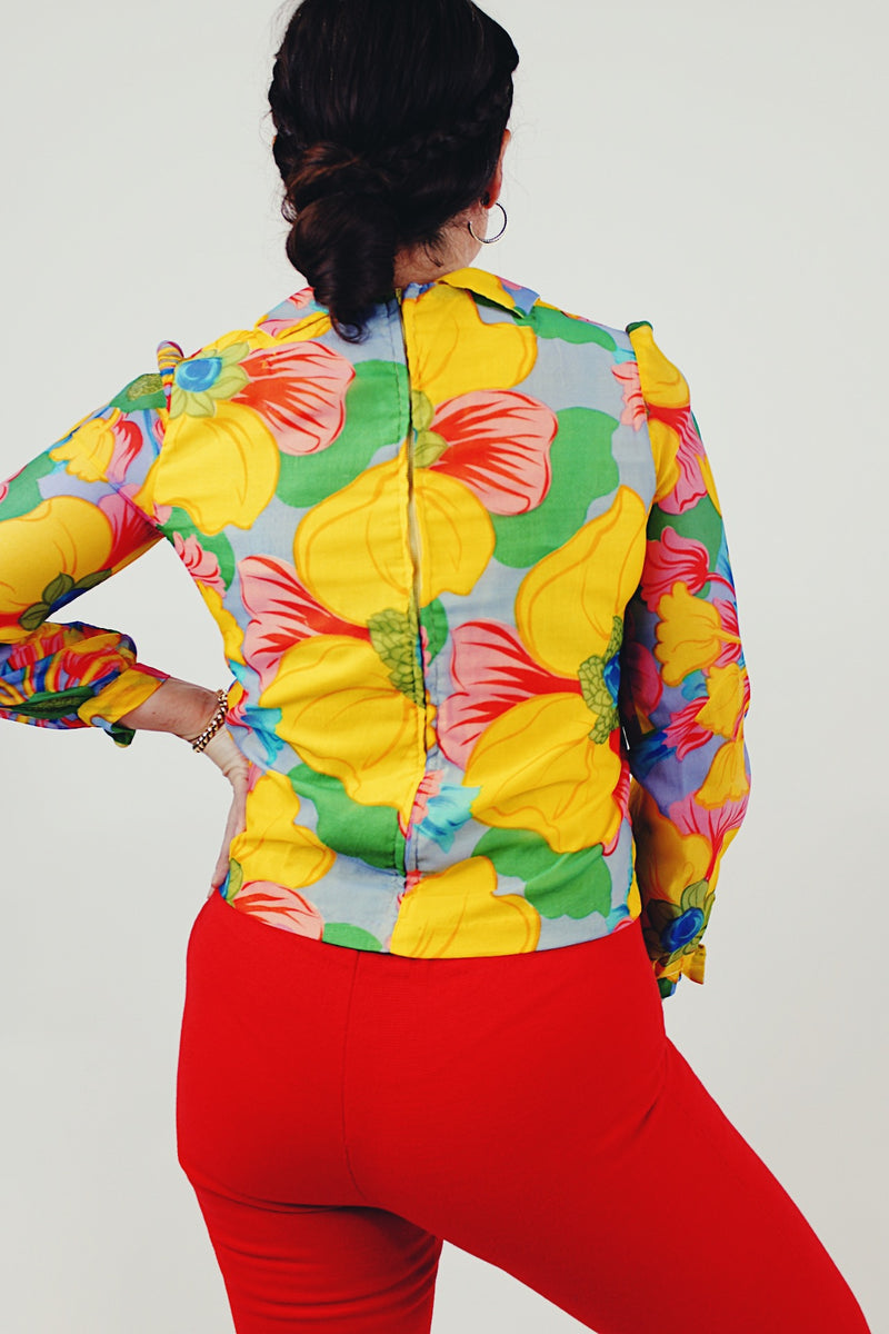 Vintage Floral print blouse with collar front back