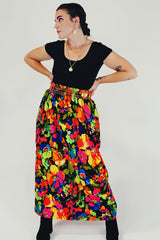 Vibrant floral printed maxi skirt model