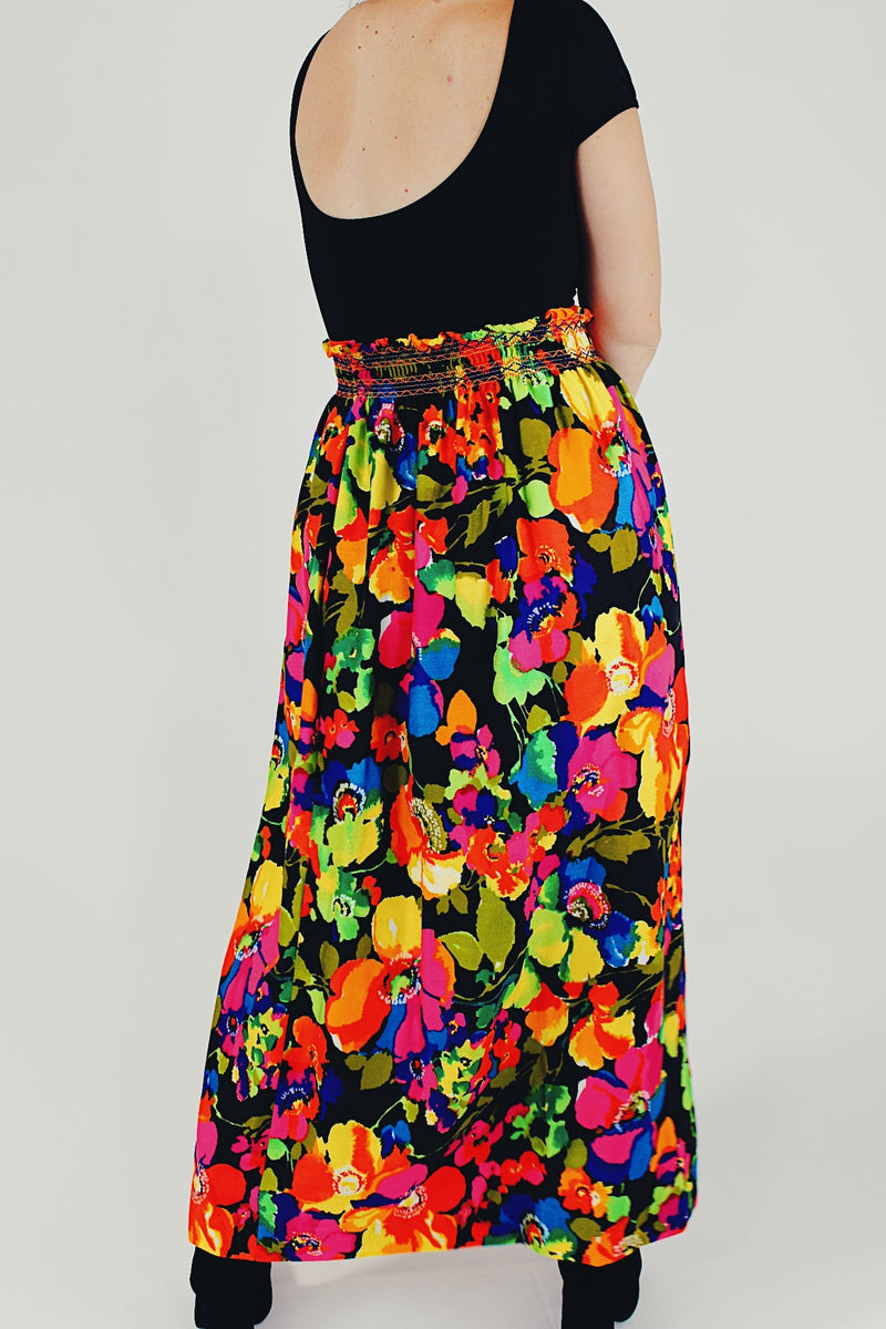 Vibrant floral printed maxi skirt back